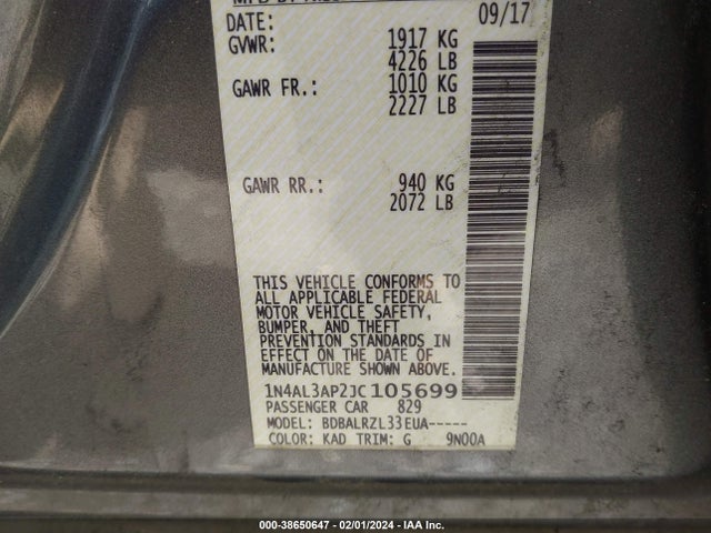 Nissan Altima 2.5 Sl 2018 1N4AL3AP2JC105699 Image 9