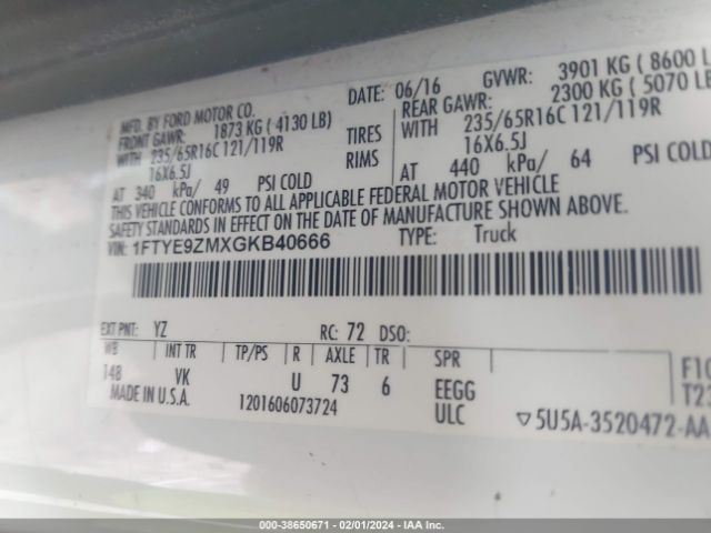 1FTYE9ZMXGKB40666 Ford Transit-150