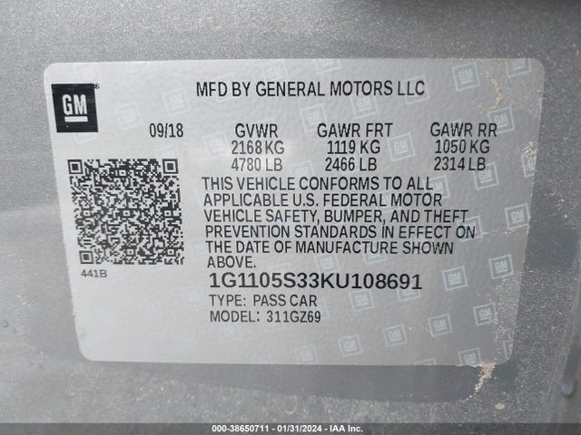 Chevrolet Impala Premier 2019 1G1105S33KU108691 Image 9