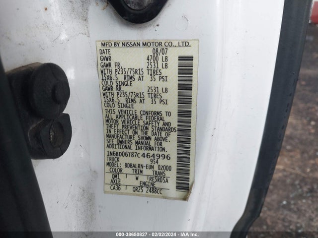 2007 NISSAN FRONTIER XE VIN: 1N6BD06T87C464996