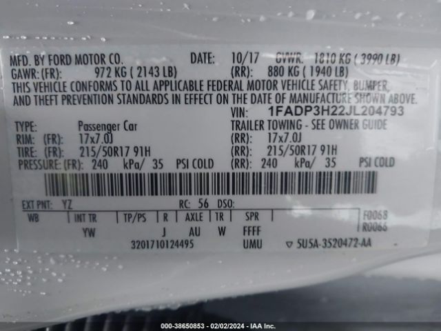 1FADP3H22JL204793 Ford FOCUS SEL