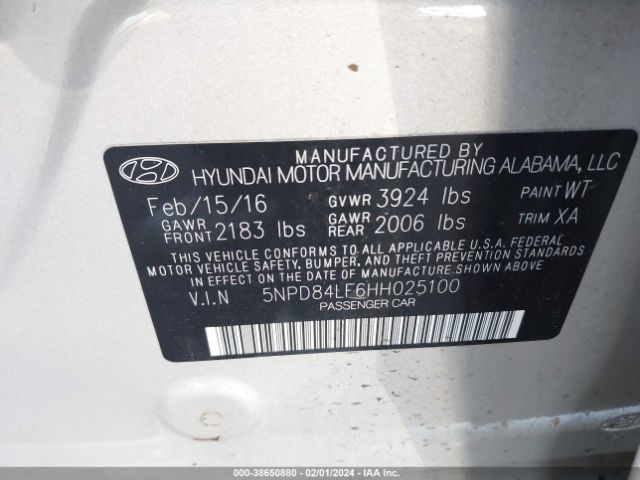 5NPD84LF6HH025100 Hyundai ELANTRA SE