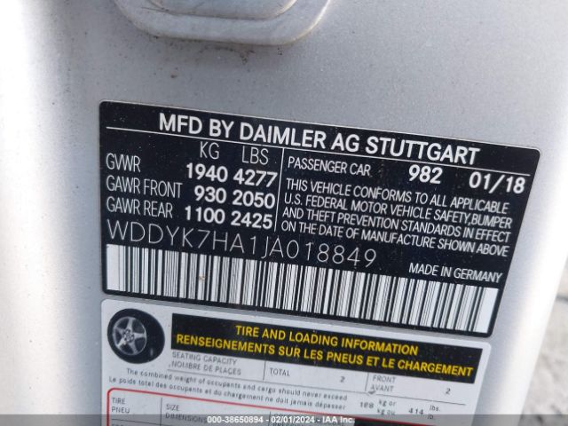 WDDYK7HA1JA018849 Mercedes-Benz AMG GT