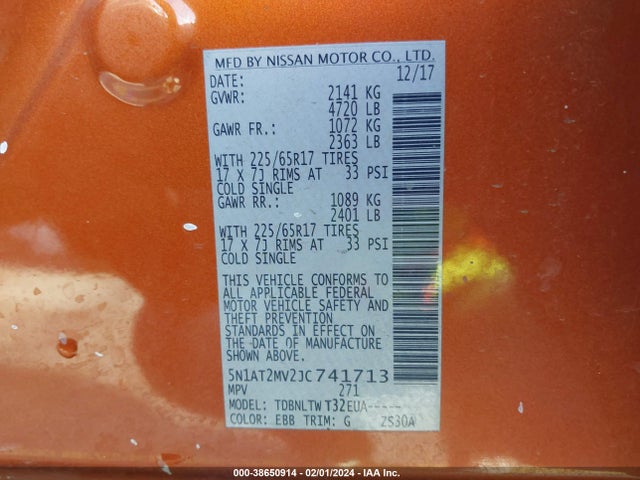 Nissan ROGUE SV 2018 5N1AT2MV2JC741713 Image 9
