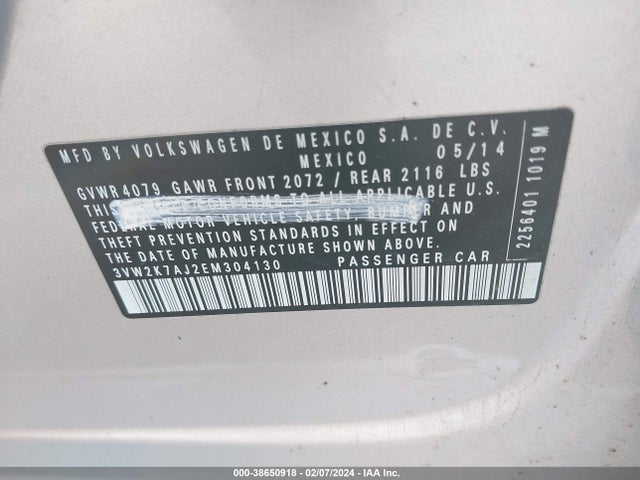 3VW2K7AJ2EM304130 Volkswagen Jetta 2.0l S