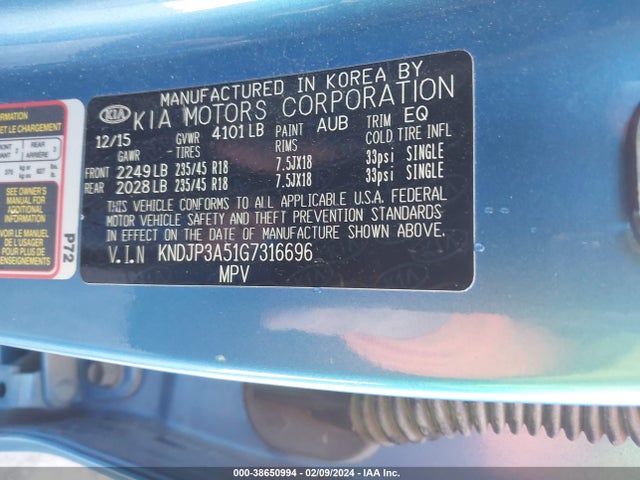 KIA SOUL + 2016 KNDJP3A51G7316696 Image 9