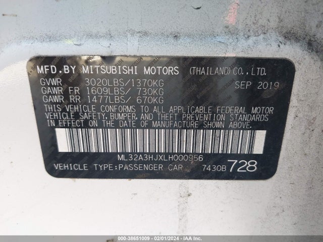 Mitsubishi Mirage Es/se 2020 ML32A3HJXLH000956 Image 9