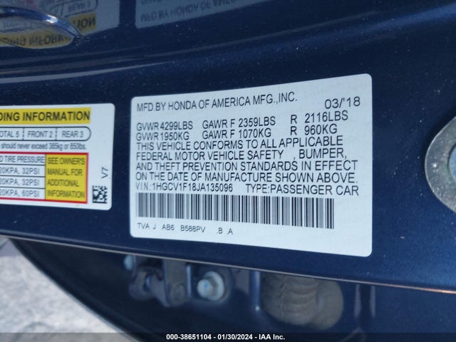 Honda ACCORD LX 2018 1HGCV1F18JA135096 Image 9