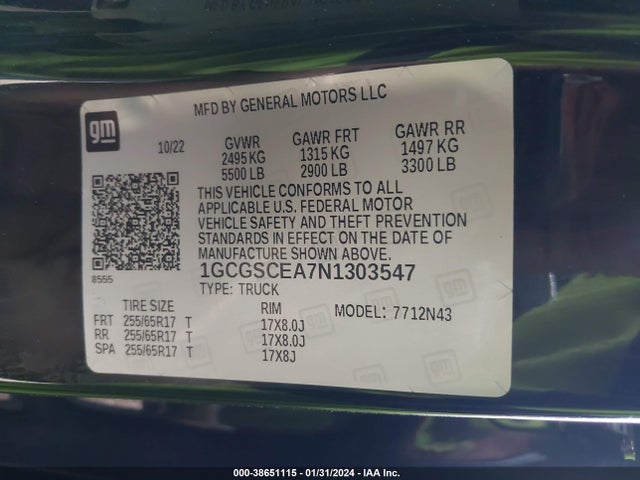 Chevrolet Colorado 2022 1GCGSCEA7N1303547 Image 9