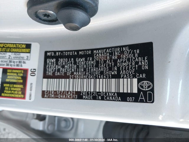 Toyota Corolla Xle 2019 2T1BURHE6KC146431 Image 9