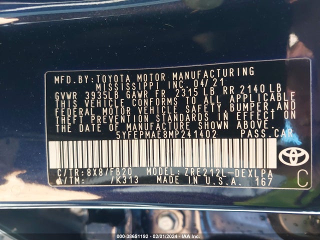 Toyota COROLLA LE 2021 5YFEPMAE8MP241402 Image 9