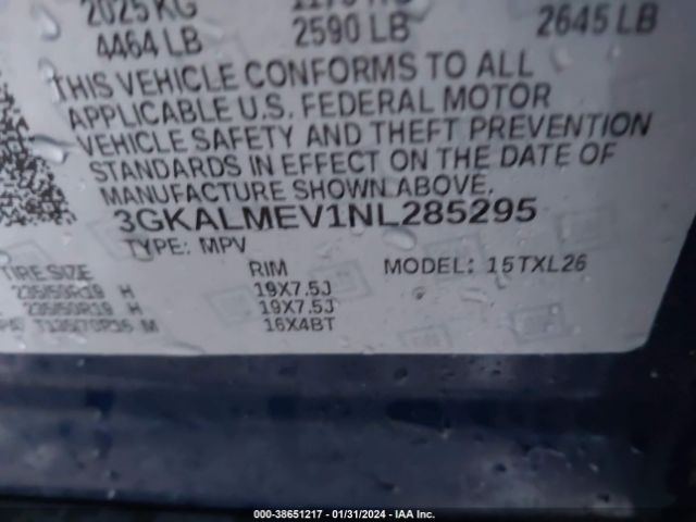 3GKALMEV1NL285295 GMC Terrain Fwd Sle