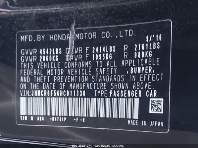 JHMCR6F56HC011330 Honda Accord Hybrid Ex-l