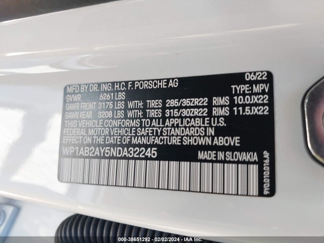 2022 PORSCHE CAYENNE WP1AB2AY5NDA32245 Photo 8