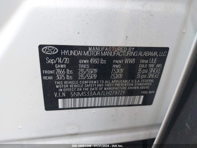 Hyundai Santa Fe Sel 2.0t 2020 5NMS33AA7LH278729 Image 9