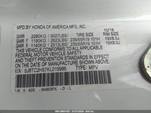 Acura Rdx Technology Pkg 2019 5J8TC2H57KL019986 Image 9