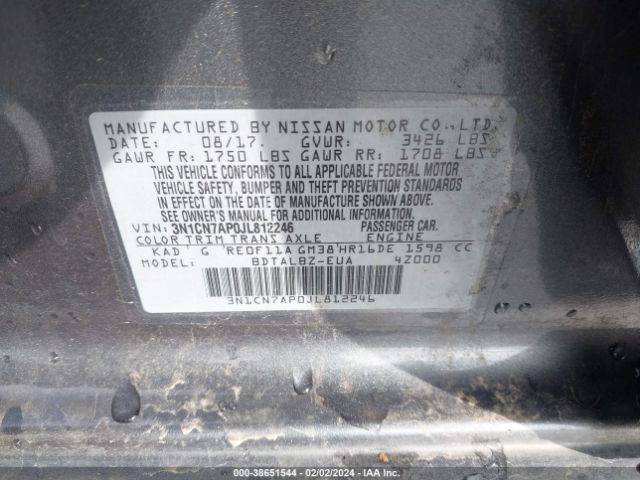3N1CN7AP0JL812246 Nissan Versa 1.6 Sv
