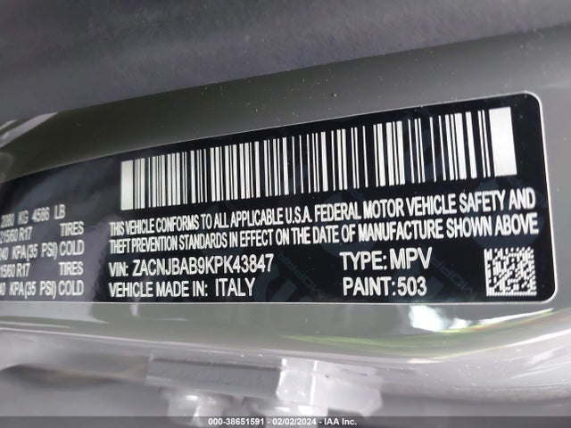 ZACNJBAB9KPK43847 Jeep Renegade Sport 4x4