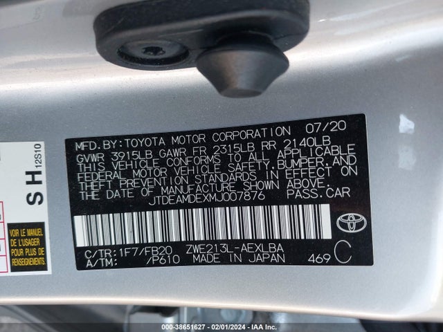 Toyota Corolla Hybrid Le 2021 JTDEAMDEXMJ007876 Image 9