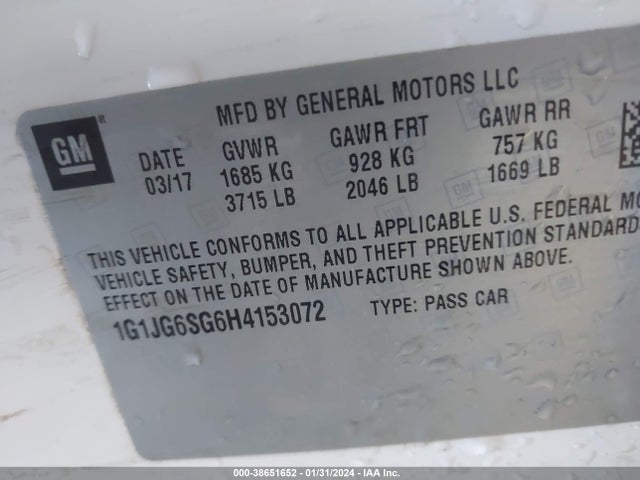 Chevrolet Sonic Lt Auto 2017 1G1JG6SG6H4153072 Image 9