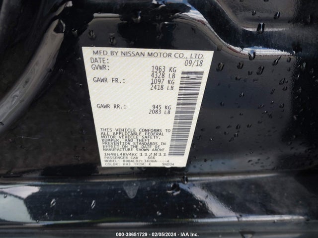 Nissan Altima 2.5 S 2019 1N4BL4BV4KC112811 Image 9