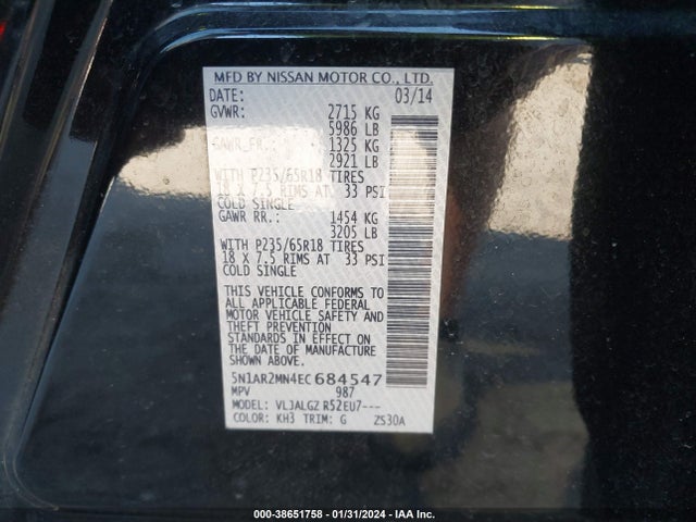 Nissan Pathfinder Sl 2014 5N1AR2MN4EC684547 Image 9