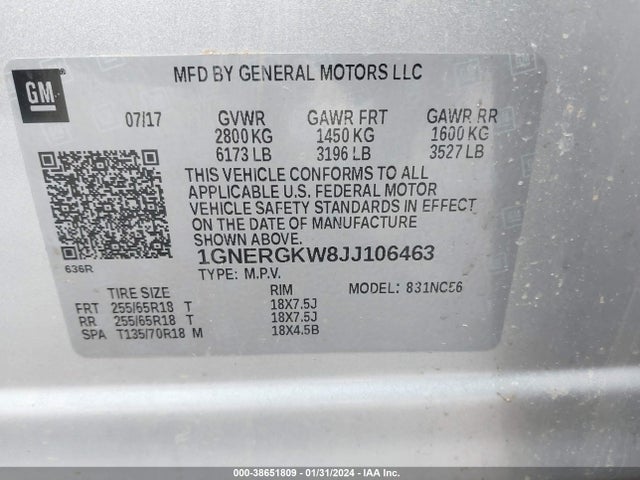 Chevrolet Traverse 1lt 2018 1GNERGKW8JJ106463 Image 9