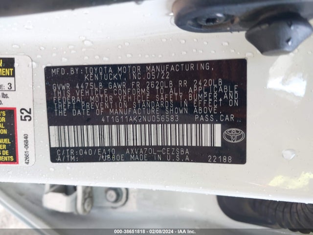 Toyota CAMRY SE 2022 4T1G11AK2NU056583 Image 9