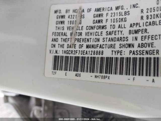 1HGCR2F70EA128888 Honda ACCORD EX