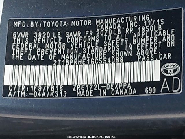Toyota Corolla Le Plus 2016 2T1BPRHE1GC554088 Image 9