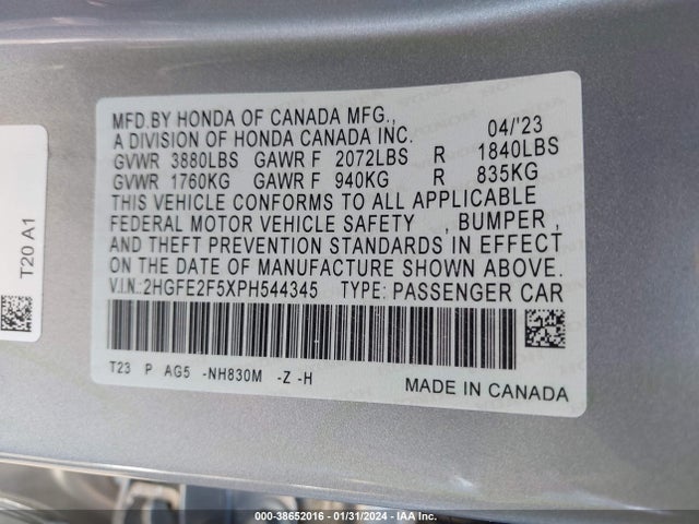 Honda Civic Sport 2023 2HGFE2F5XPH544345 Image 9