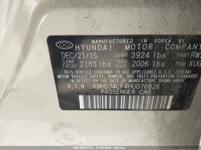 2017 HYUNDAI ELANTRA SE VIN: KMHD74LF4HU076826