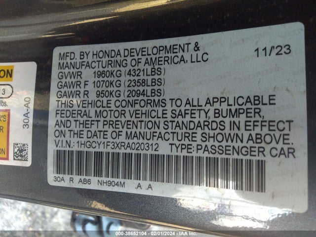 Honda ACCORD EX 2024 1HGCY1F3XRA020312 Image 9
