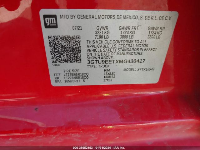 3GTU9EETXMG430417 GMC Sierra 1500 At4