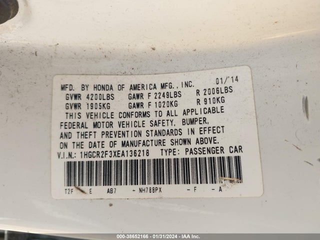 Honda ACCORD LX 2014 1HGCR2F3XEA136218 Image 9
