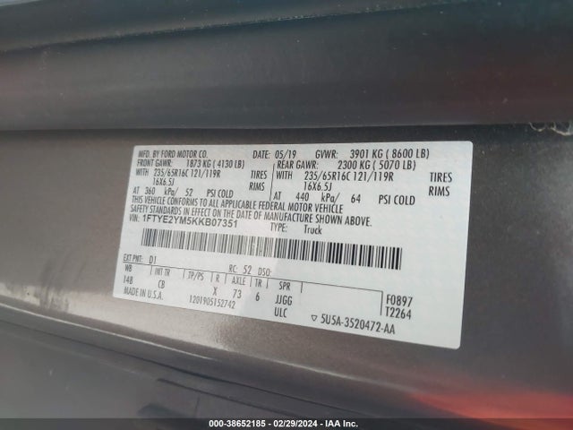 Ford Transit-150 2019 1FTYE2YM5KKB07351 Image 9