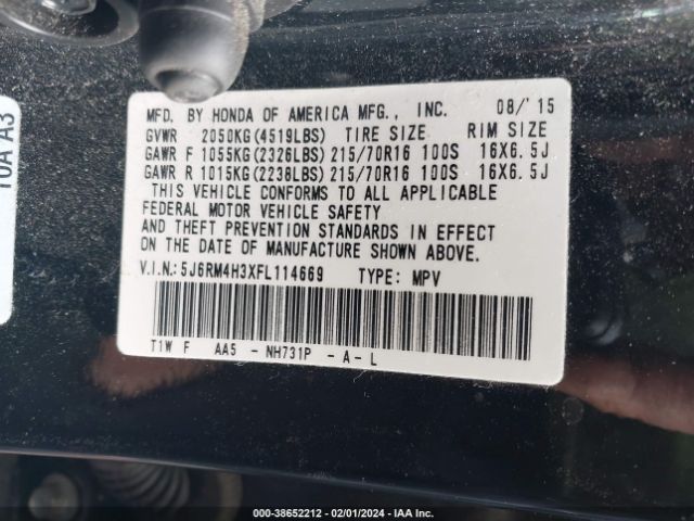5J6RM4H3XFL114669 Honda CR-V LX