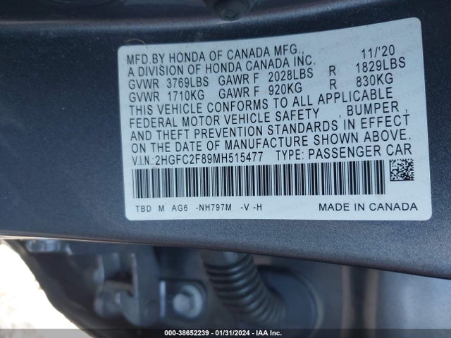 Honda Civic Sport 2021 2HGFC2F89MH515477 Image 9