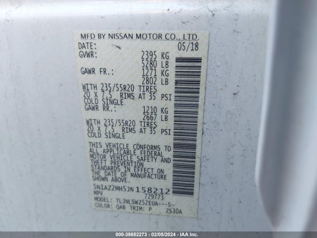 Nissan Murano Platinum 2018 5N1AZ2MH5JN158212 Image 9