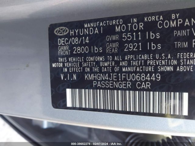 KMHGN4JE1FU068449 Hyundai Genesis 3.8l