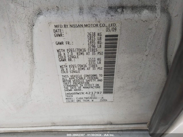 2009 NISSAN FRONTIER SE VIN: 1N6AD09W19C421797