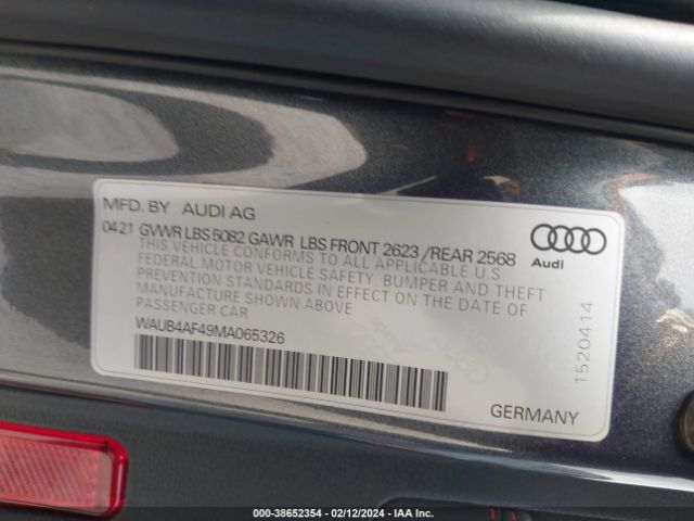 WAUB4AF49MA065326 Audi S4 Premium Plus Tfsi Quattro Tiptronic