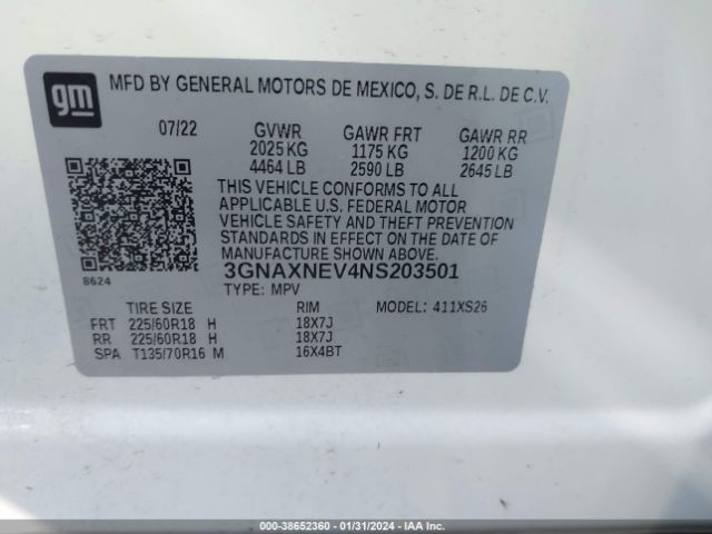 3GNAXNEV4NS203501 Chevrolet Equinox Fwd Premier