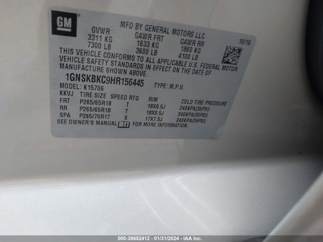 Chevrolet Tahoe Lt 2017 1GNSKBKC9HR156445 Image 9