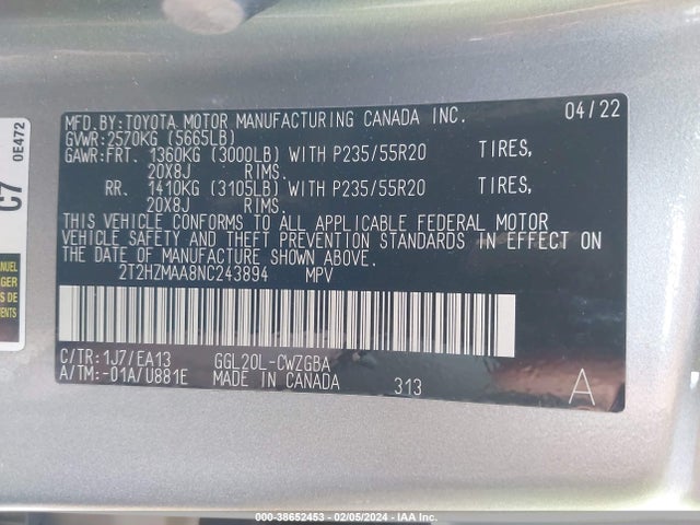 Lexus RX 350 2022 2T2HZMAA8NC243894 Image 9