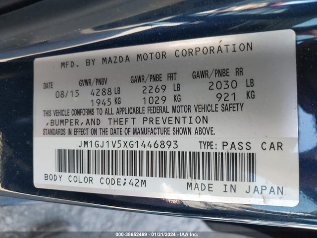 JM1GJ1V5XG1446893 Mazda Mazda6 I Touring