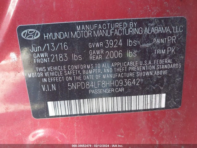 Hyundai ELANTRA SE 2017 5NPD84LF8HH093642 Image 9