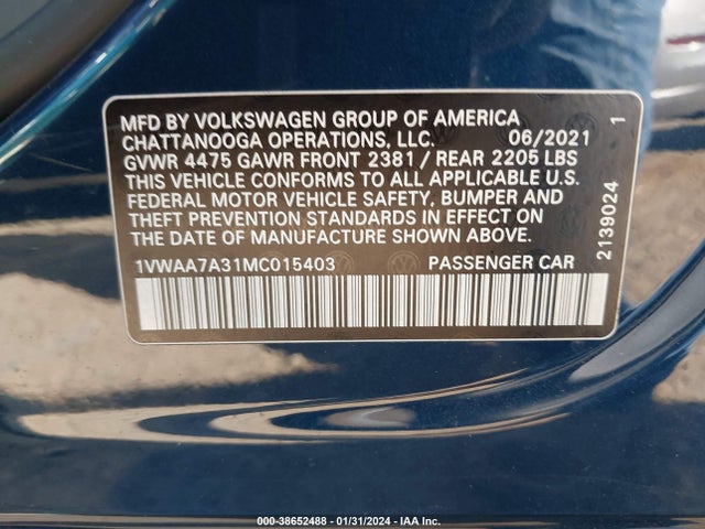 1VWAA7A31MC015403 Volkswagen Passat 2.0t S