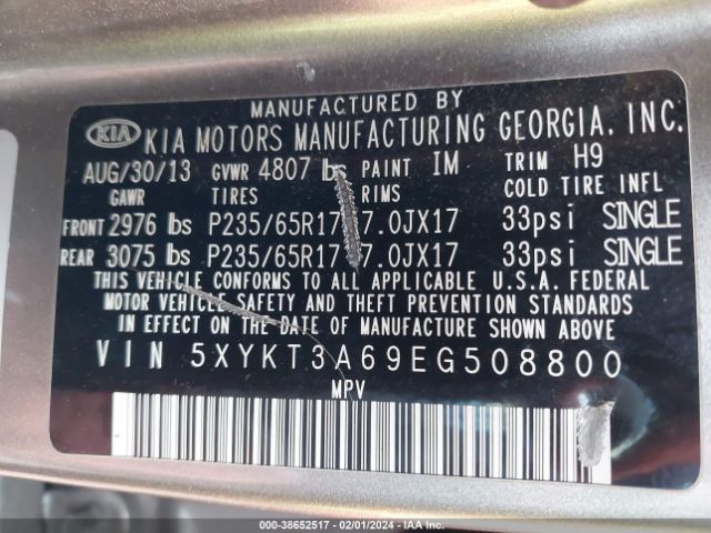 5XYKT3A69EG508800 KIA SORENTO LX