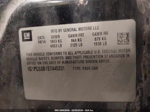 2014 CHEVROLET CRUZE 1LT AUTO VIN: 1G1PC5SB7E7445201